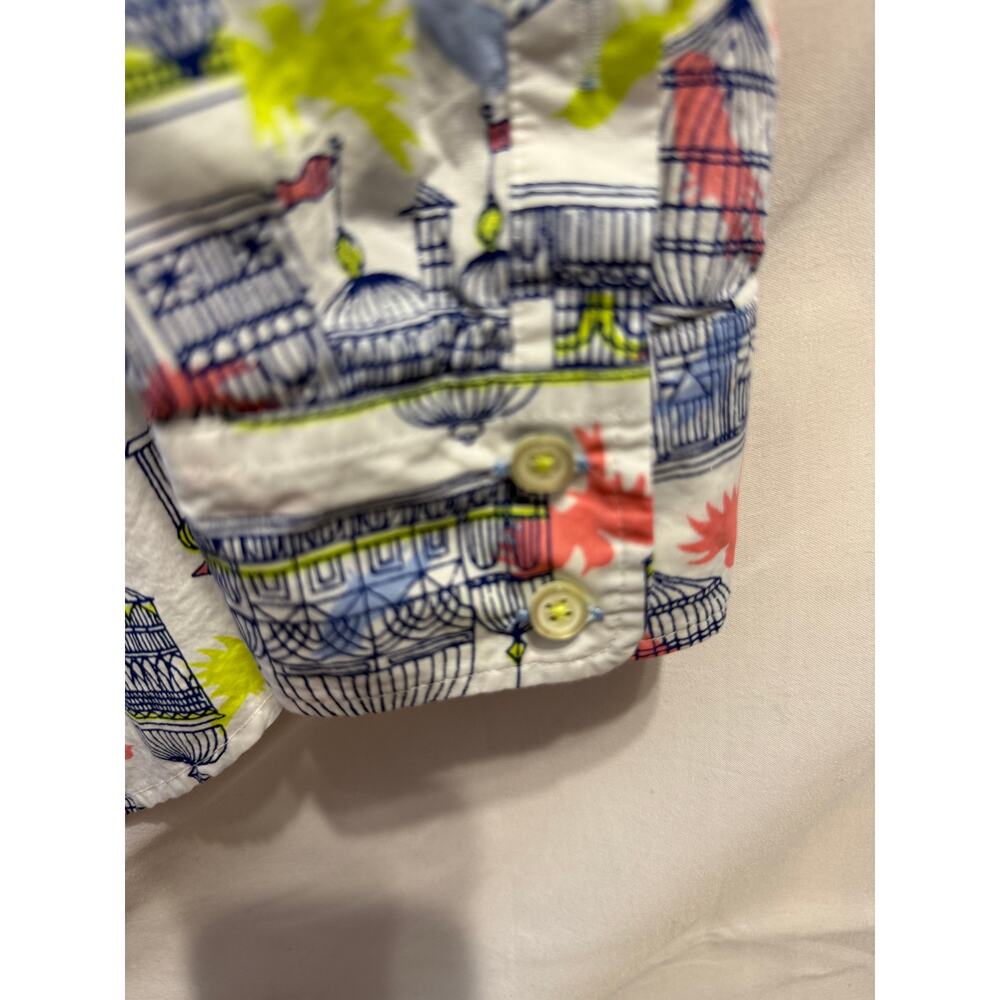 Talbots Women XL Birdcage Bird Print Button Front Shirt 100% Cotton - Picture 4 of 12